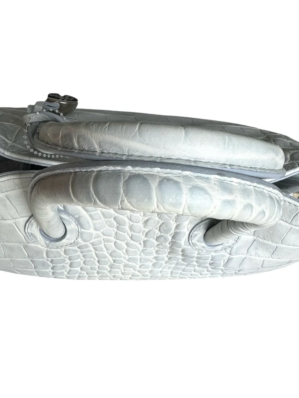 🆕 Furla Crocodile Embossed Leather Tote Bag Light Blue